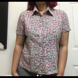 Vintage Floral Print Button Up Shirt